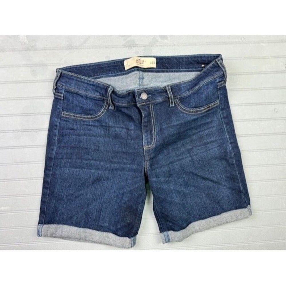 Hollister Size 7 28 Womens Shorts Boyshort Mid Rise Stretch Cuff Hem Dark Wash